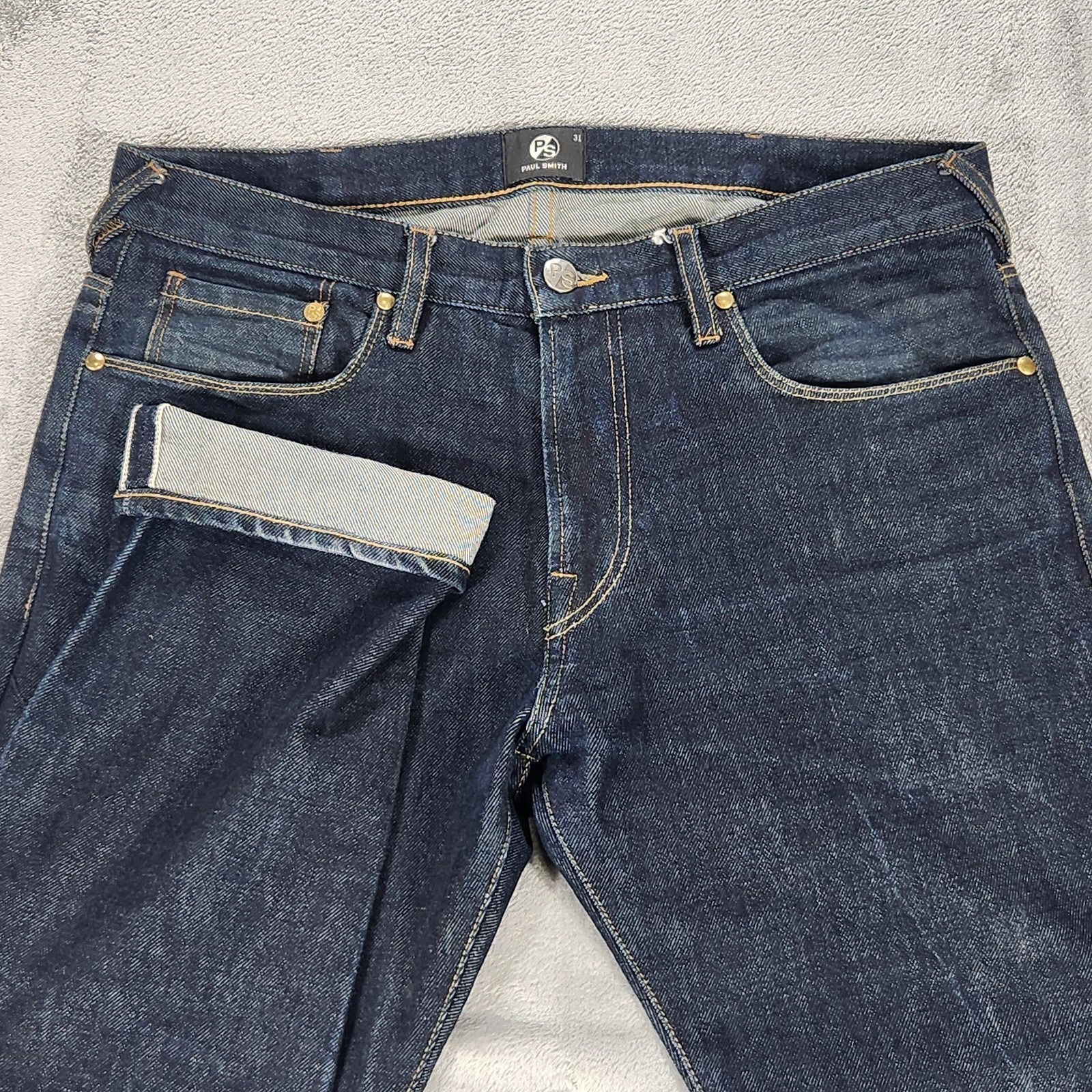 Paul Smith Jeans Mens 32x32 Dark Wash Blue Slim Standard Red Selvedge Denim